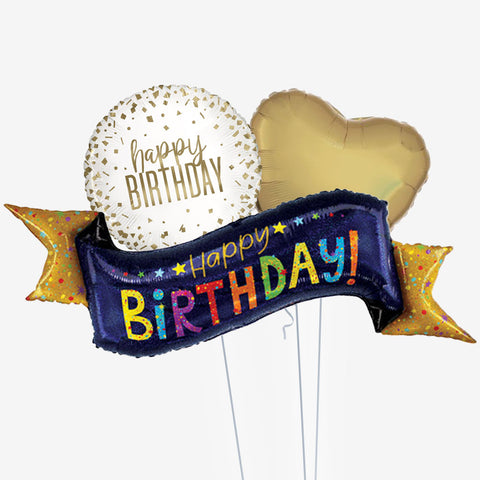 Birthday Banner Gold Balloons