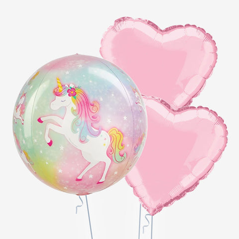 Enchanted Unicorn Orb & Hearts Balloons