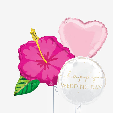 Happy Wedding Day Pink Flower Balloons