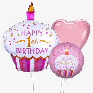 1st Birthday Pink Cupcake Balloons