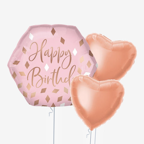 Rose Gold Hearts Birthday Balloons - Box Balloons