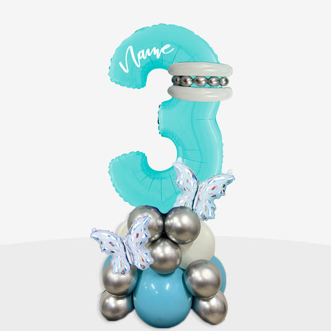 Personalised Icy Blue Butterfly Number Balloon Stack