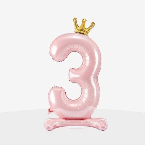 Standing Light Pink Crown Number Balloon (33")