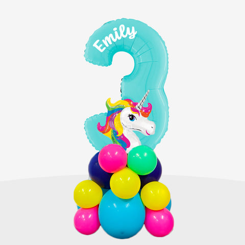 Personalised Rainbow Unicorn Number Balloon Stack | Box Balloons | Next-Day Balloon Delivery