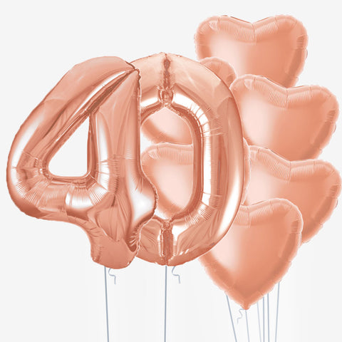 Rose Gold Hearts & Number Balloons - Box Balloons