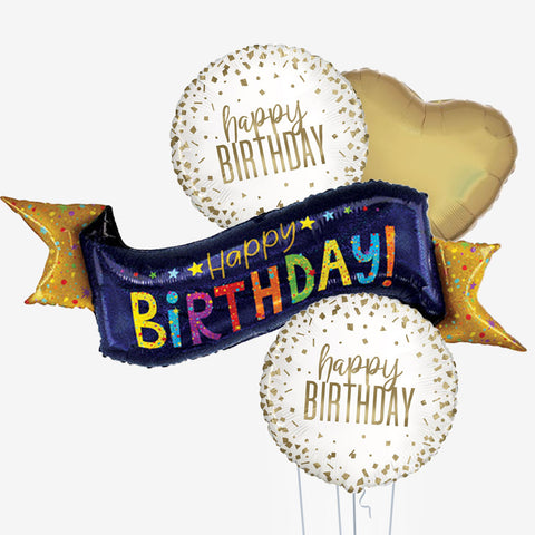 Birthday Banner Gold Balloons