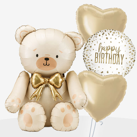Gold Sitting Bear Birthday Balloons