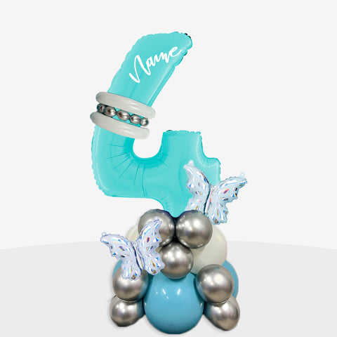 Personalised Icy Blue Butterfly Number Balloon Stack