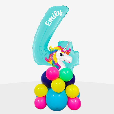 Personalised Rainbow Unicorn Number Balloon Stack | Box Balloons | Next-Day Balloon Delivery