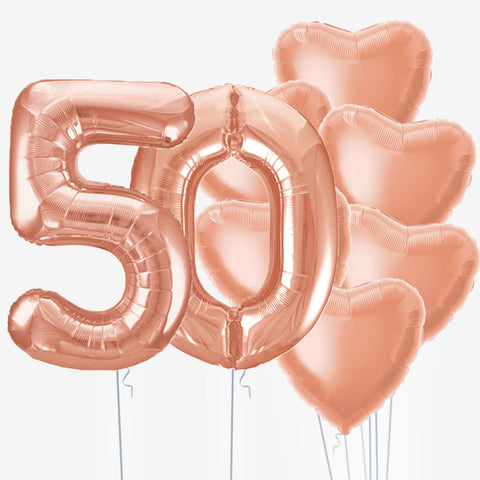 Rose Gold Hearts & Number Balloons - Box Balloons