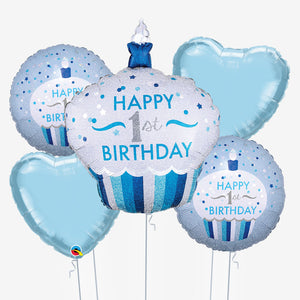 1st Birthday Blue Cupcake Balloons - Box Balloons