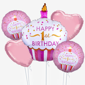 1st Birthday Pink Cupcake Balloons