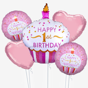 1st Birthday Pink Cupcake Balloons - Box Balloons