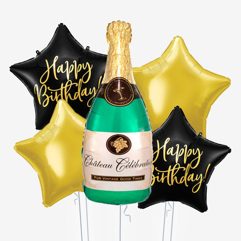 Champagne Happy Birthday Gold Balloons - Box Balloons