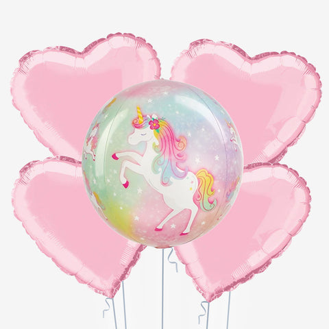 Enchanted Unicorn Orb & Hearts Balloons