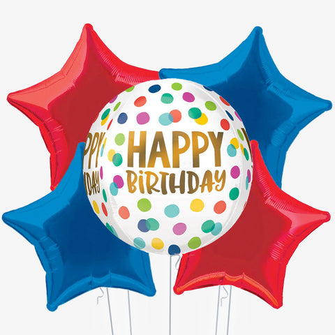 Happy Birthday Rainbow Dots Orb Balloons - Box Balloons