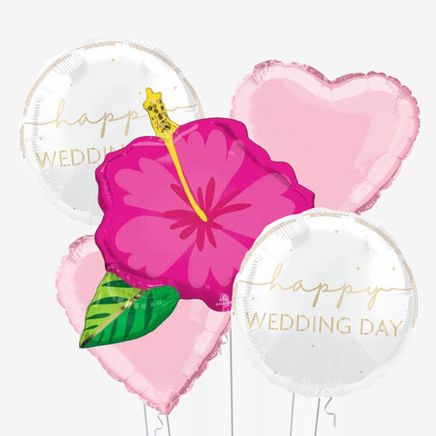 Happy Wedding Day Pink Flower Balloons