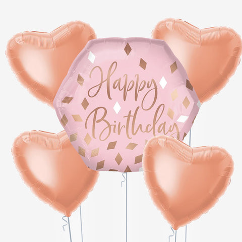 Rose Gold Hearts Birthday Balloons