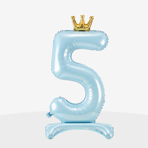 Standing Sky Blue Crown Number Balloon (33")