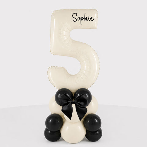 Personalised Cream & Black Bow Number Balloon Stack