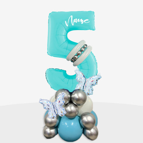 Personalised Icy Blue Butterfly Number Balloon Stack