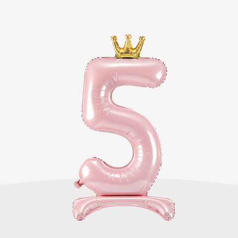 Standing Light Pink Crown Number Balloon (33")