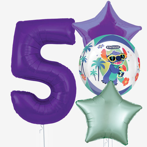 Stitch Orb with Purple Number Balloons