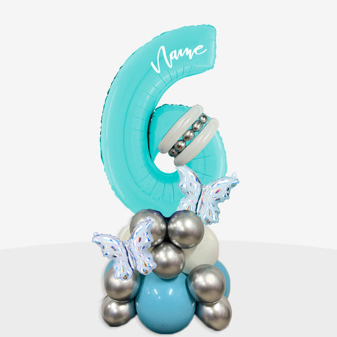 Personalised Icy Blue Butterfly Number Balloon Stack