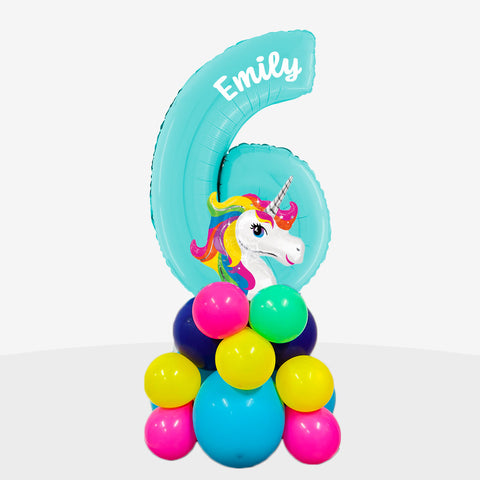 Personalised Rainbow Unicorn Number Balloon Stack | Box Balloons | Next-Day Balloon Delivery