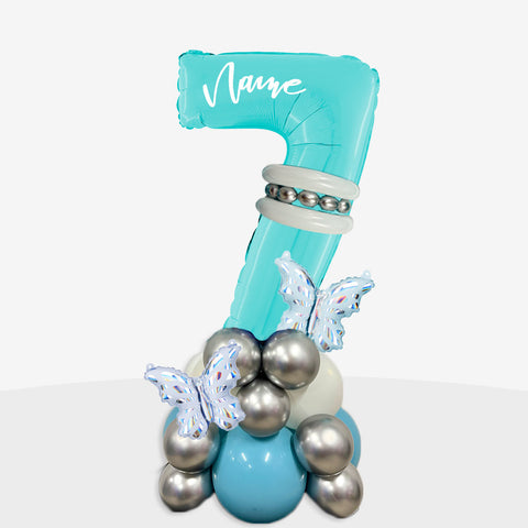 Personalised Icy Blue Butterfly Number Balloon Stack