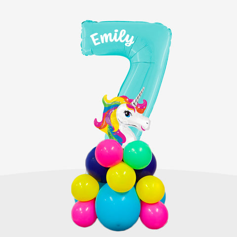 Personalised Rainbow Unicorn Number Balloon Stack | Box Balloons | Next-Day Balloon Delivery