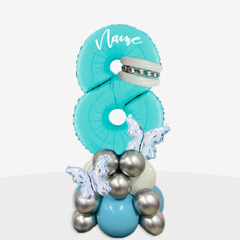 Personalised Icy Blue Butterfly Number Balloon Stack