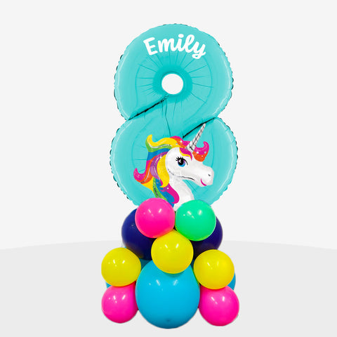 Personalised Rainbow Unicorn Number Balloon Stack | Box Balloons | Next-Day Balloon Delivery