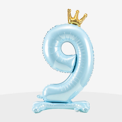 Standing Sky Blue Crown Number Balloon (33")