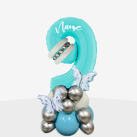Personalised Icy Blue Butterfly Number Balloon Stack