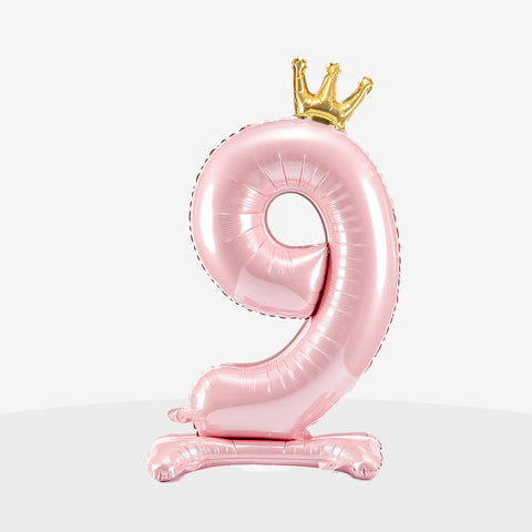 Standing Light Pink Crown Number Balloon (33")