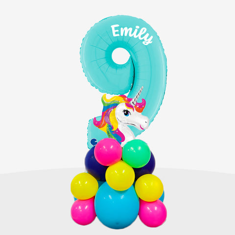 Personalised Rainbow Unicorn Number Balloon Stack | Box Balloons | Next-Day Balloon Delivery