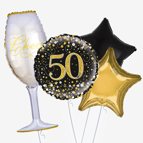Black & Gold Cheers Balloons | Box Balloons | Next-Day Balloon Delivery