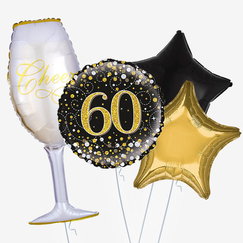 Black & Gold Cheers Balloons | Box Balloons | Next-Day Balloon Delivery