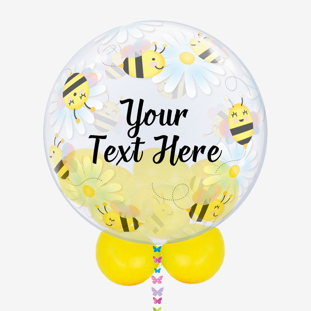 A Personalised Bees and Daisies Bubble Balloon from the Customisable collection from Box Balloons.