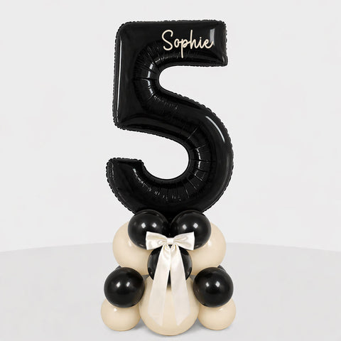 Personalised Black & Cream Bow Number Balloon Stack