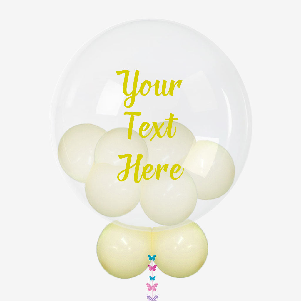 A 24” Yellow Personalised Bubble Balloon from Box Balloons.