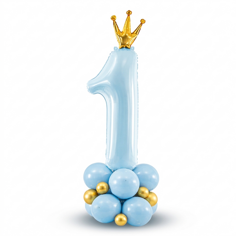 Blue 1st Birthday Crown Number Balloon Stack