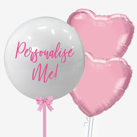 Personalised White & Pink Orb Balloon - Box Balloons