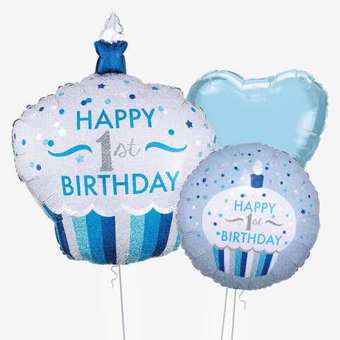 1st Birthday Blue Cupcake Balloons