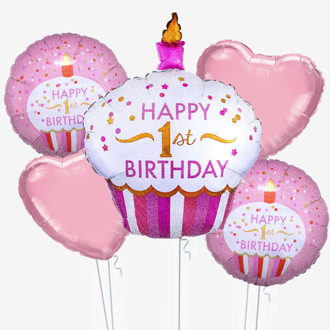 1st Birthday Pink Cupcake Balloons