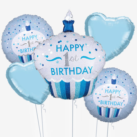 1st Birthday Blue Cupcake Balloons