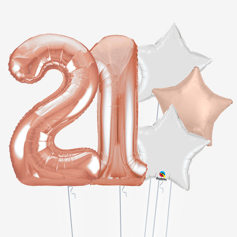 Rose Gold Stars & Number Balloons - Box Balloons