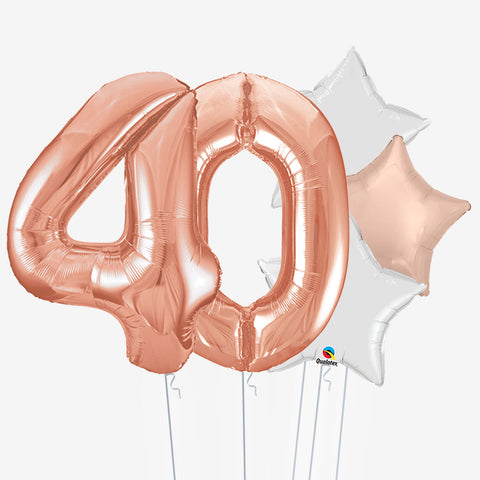 Rose Gold Stars & Number Balloons - Box Balloons