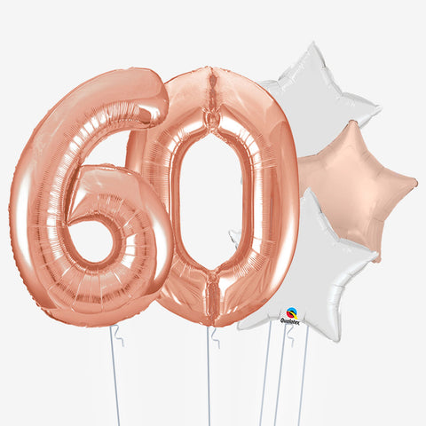 Rose Gold Stars & Number Balloons - Box Balloons